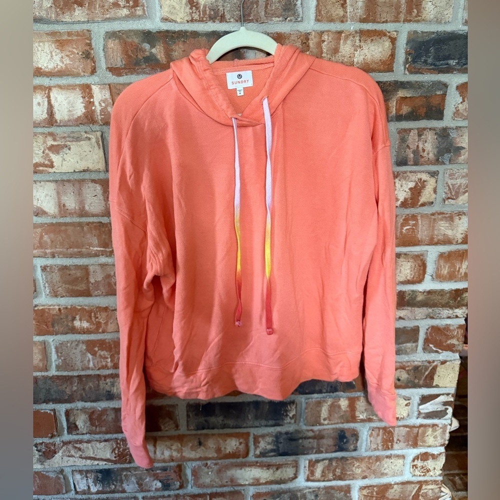 Sundry neon orange ombré rainbow drawstring Coral Hoodie - Picture 2 of 9